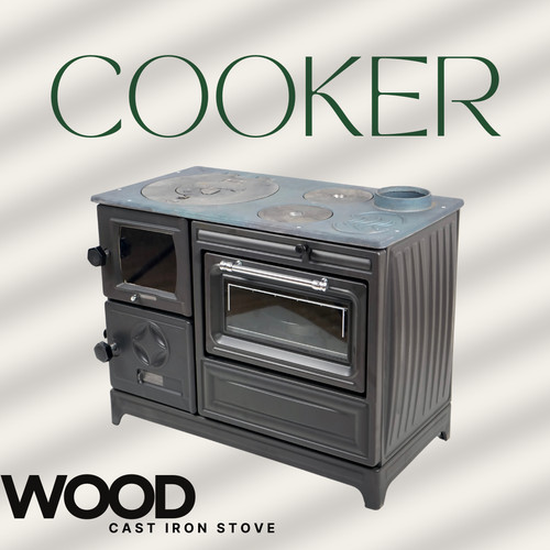 Wide cooker wood stove cast - stove, /cast